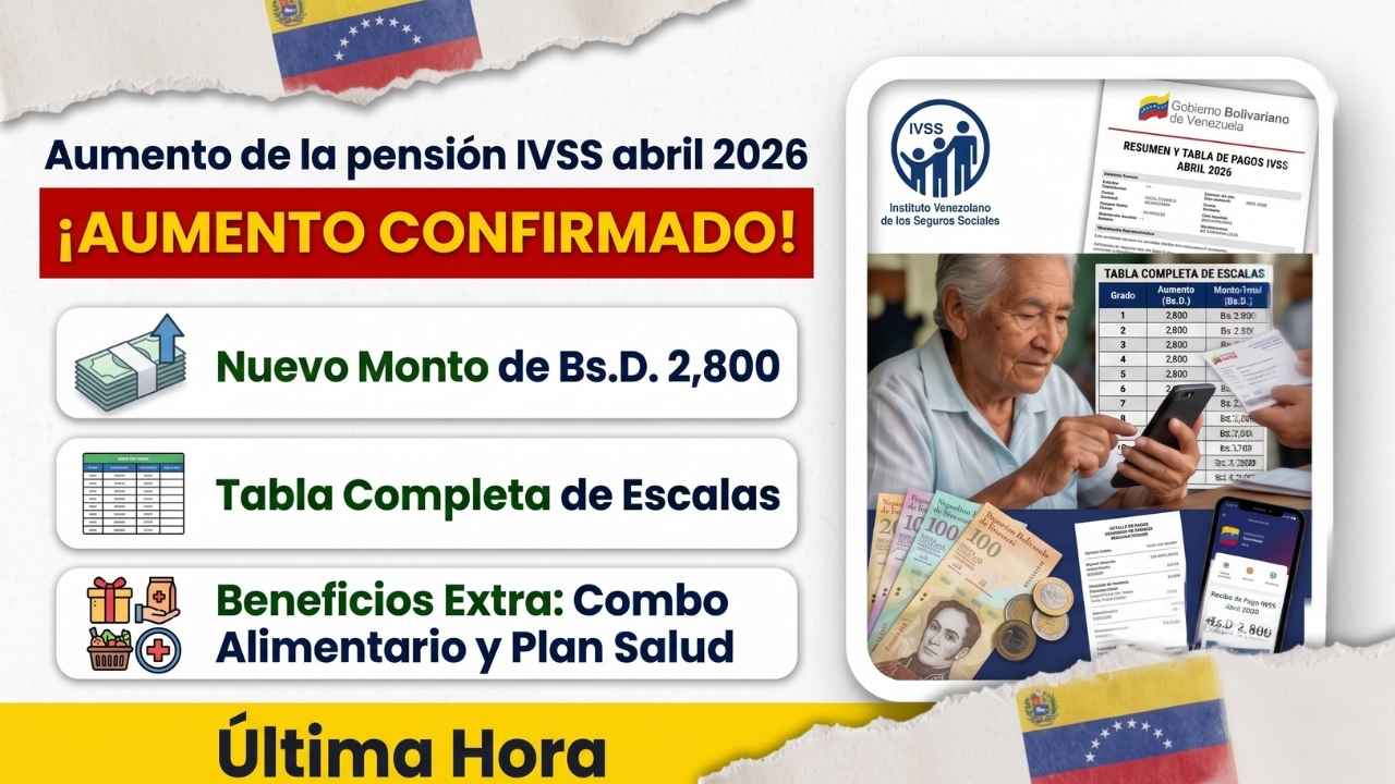 Aumento de la pensión IVSS abril 2026: conoce el nuevo monto, tabla completa y beneficios extra