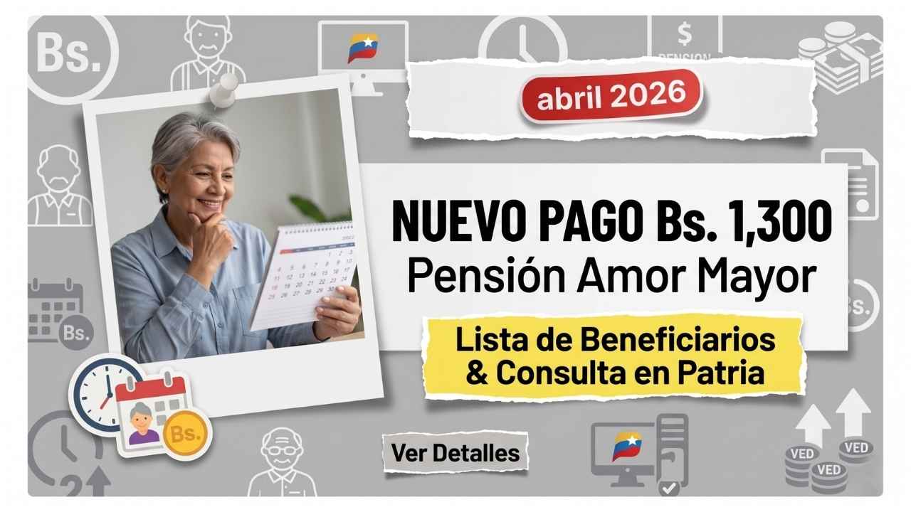 Pensión Amor Mayor abril 2026: nuevo pago de Bs. 1,300, lista de beneficiarios y consulta en Patria