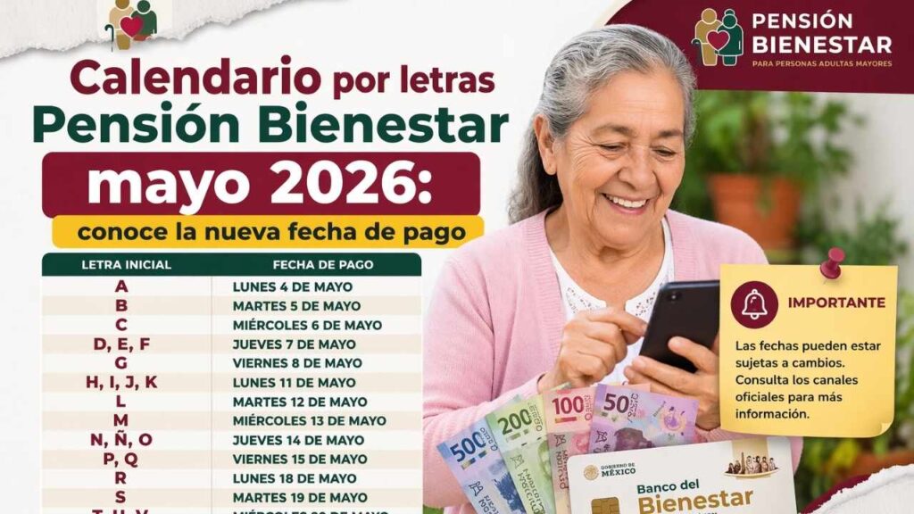 Calendario por letras Pensión Bienestar mayo 2026: conoce la nueva fecha de pago