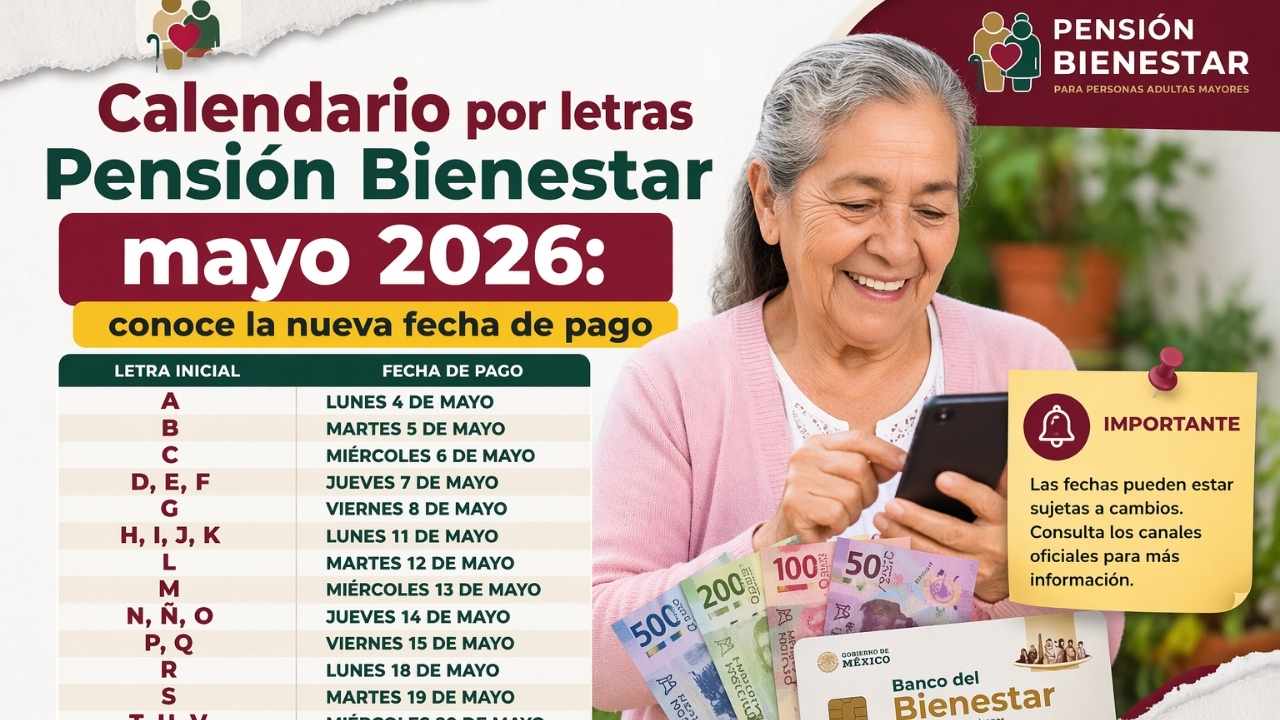 Calendario por letras Pensión Bienestar mayo 2026: conoce la nueva fecha de pago